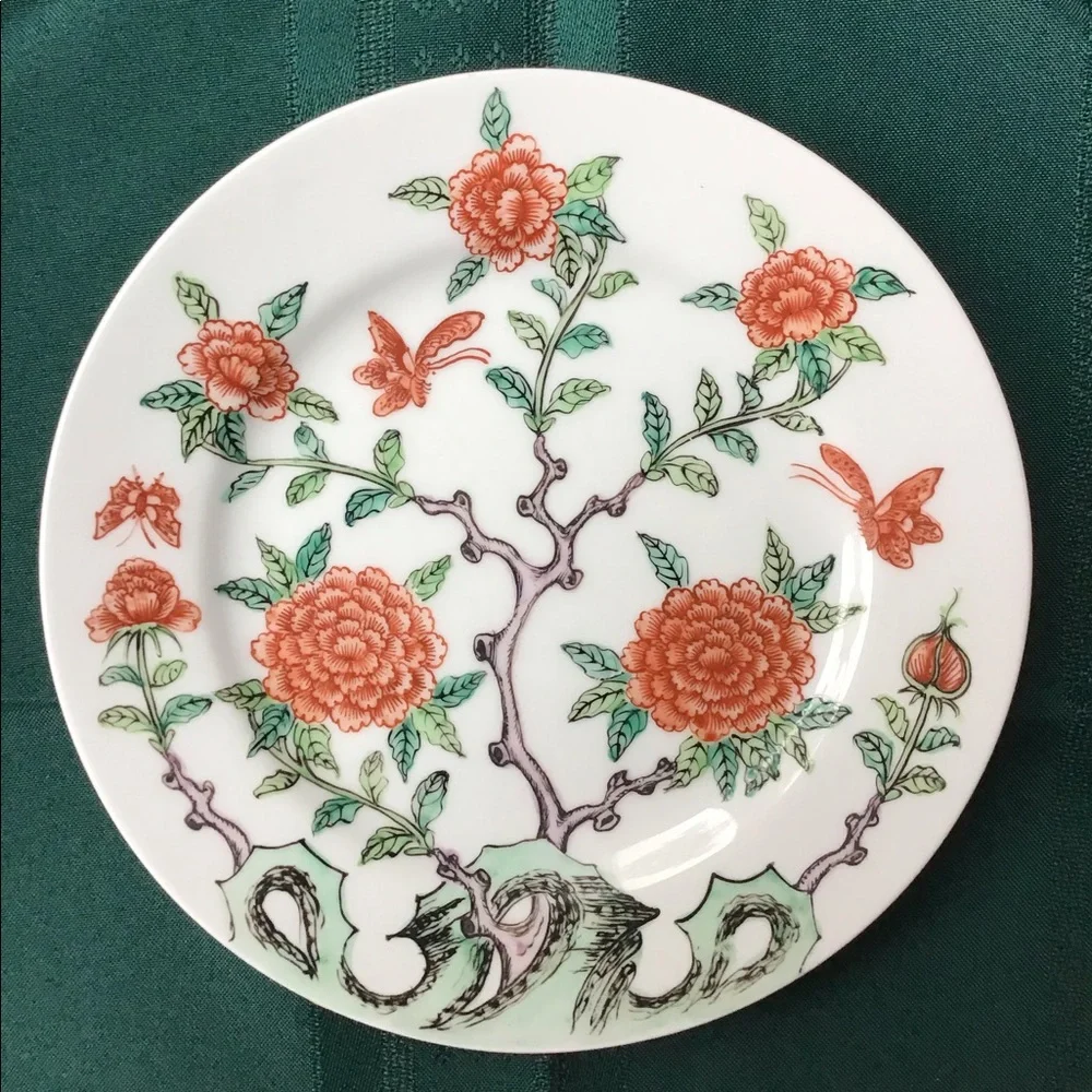 Vintage Japanese Porcelain Plate Painted Flowers & Butterflies‎ Decor
